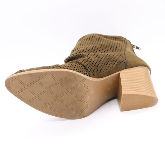 Kaari Blue FRANKIE Olive Green Perforated Ankle Boots Women 8 Slouchy Booties - Picture 6 of 13